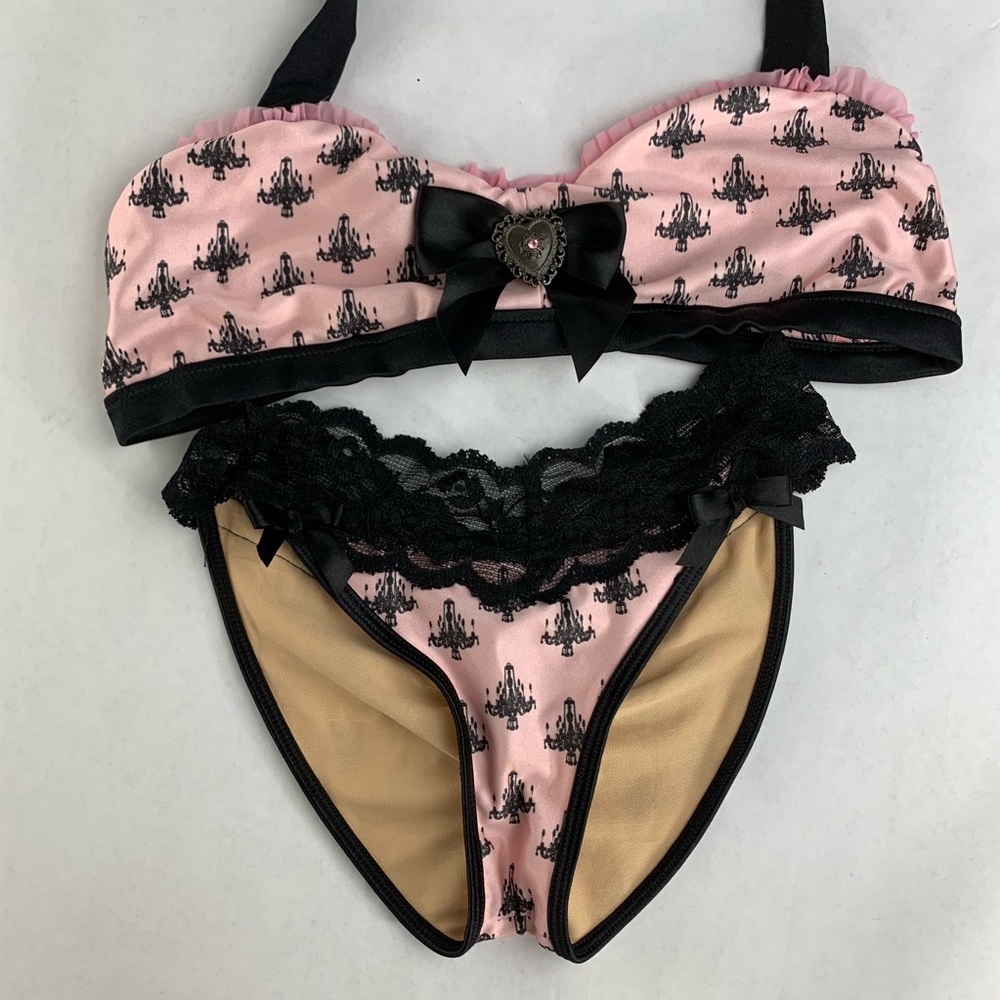 My pink and black lace bow bikini
